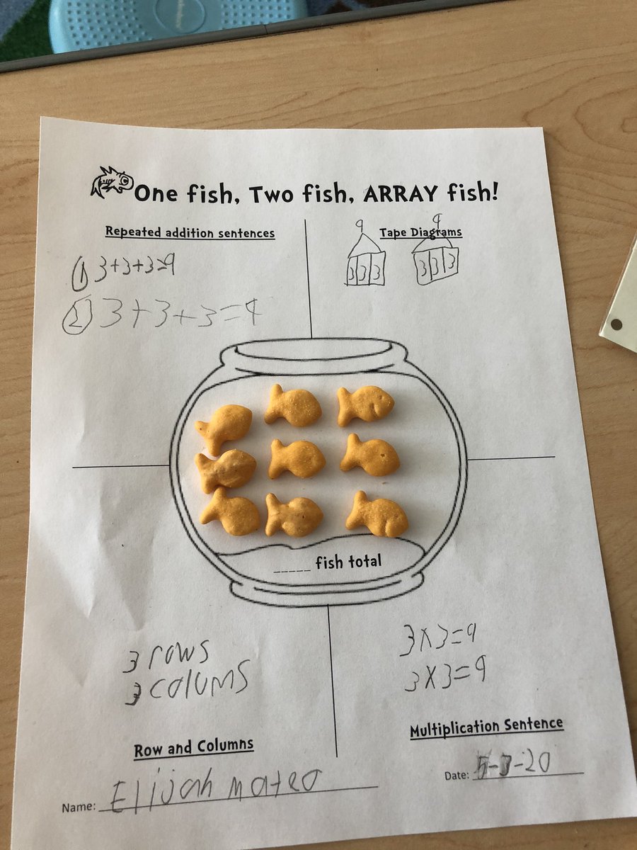Dr. Seuss week means Goldfish math . Students made arrays with goldfish and had to write the repeated addition and multipltication fact for the array they created! 🐠 😋