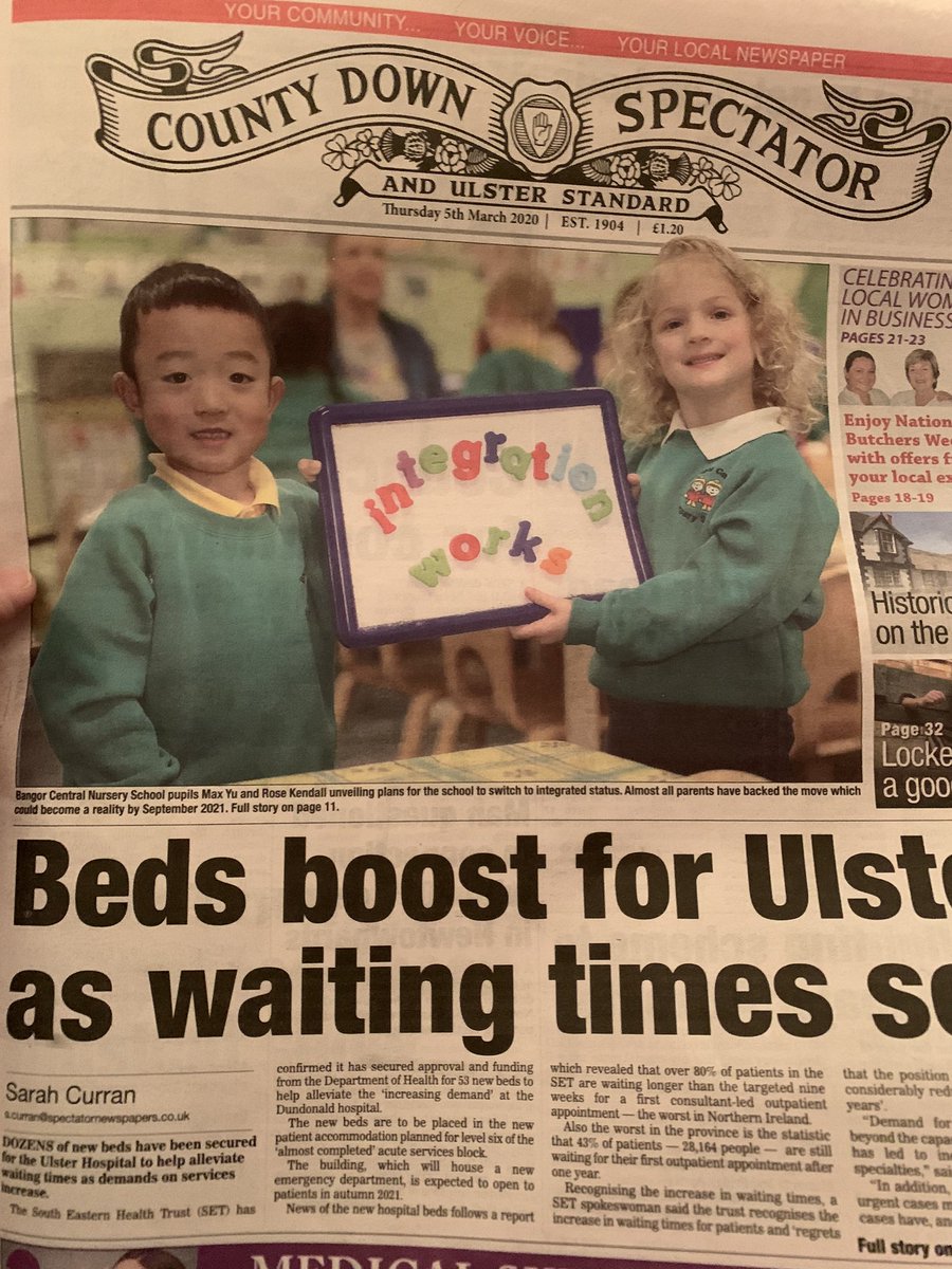 BangorNursery's tweet photo. We made the cover of the Spectator as well as an article on page 11 and the photo of the week! #integrationworks #integratemyschool @IEFNI @niciebelfast @IntegrateMS https://t.co/tLKmcoOwpl