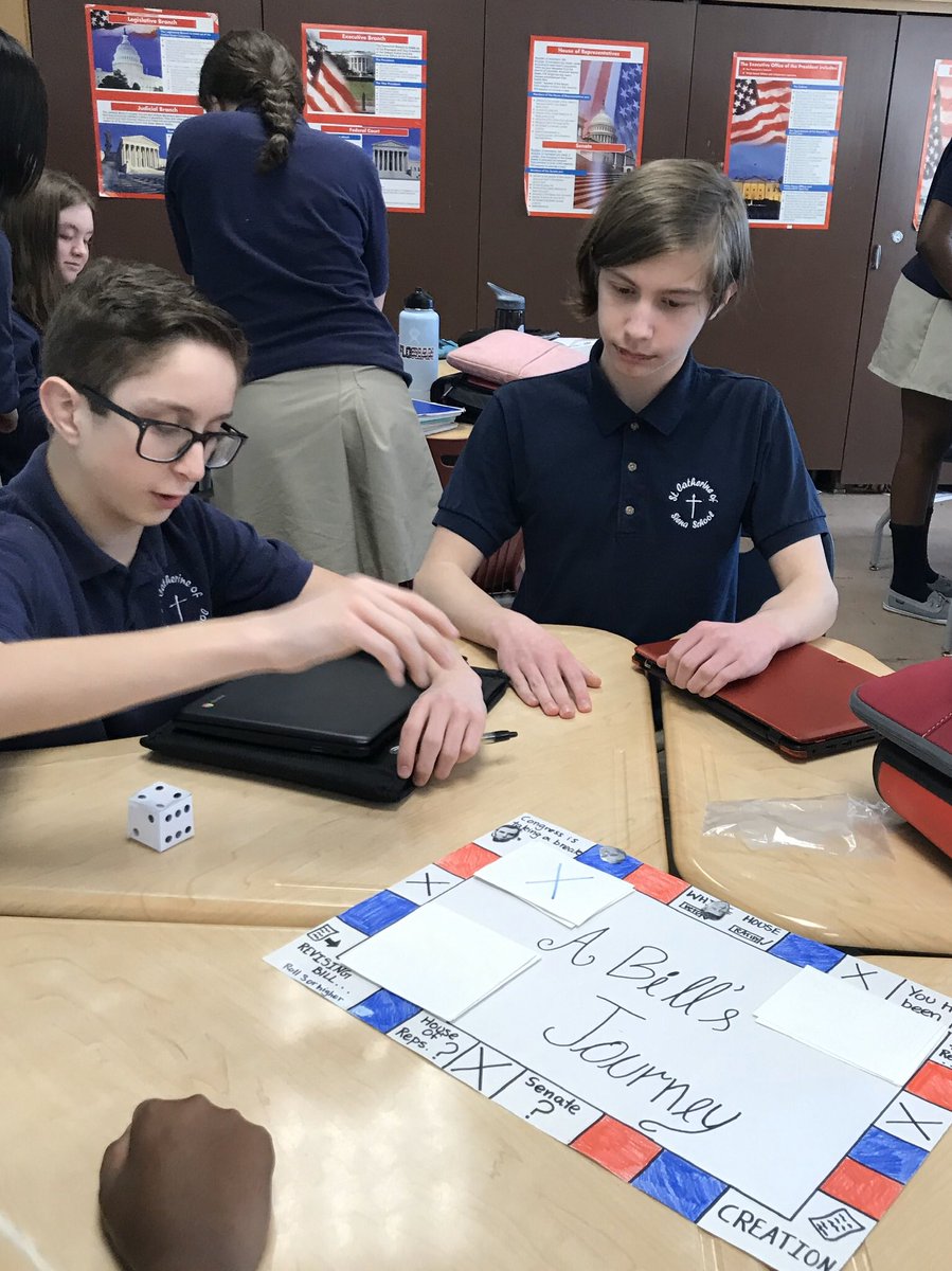 falcone103's tweet photo. One way to understand the complicated process that a bill takes to become a law, was for the #EighthGraders @scsnorwood to create #BoardGames to explain it all. After designing their games, everyone got to rotate and play the games. #Civics #CreativityWasFlowing #Teamwork https://t.co/51Pn7zFXdT