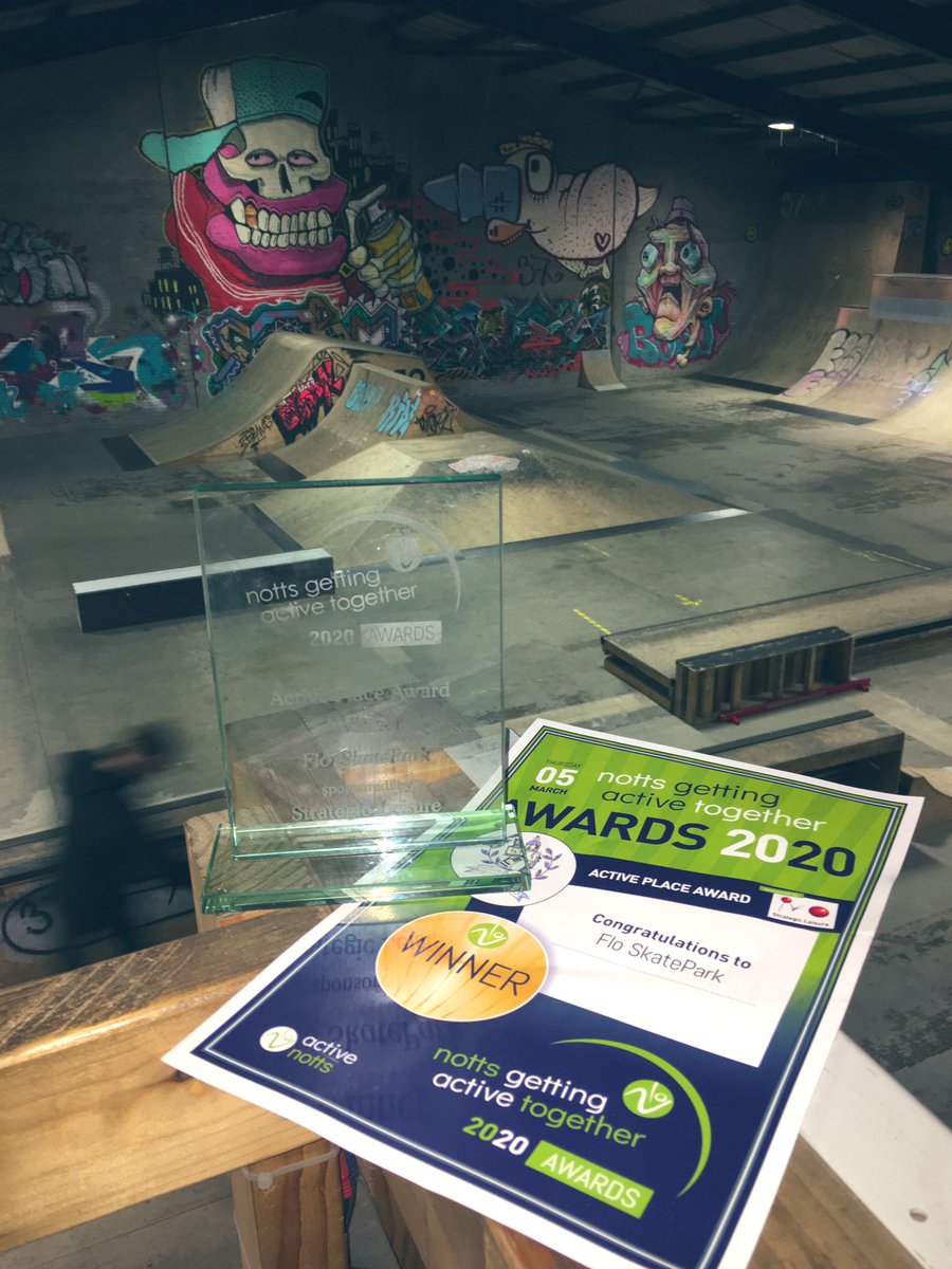 SkateparkFlo's tweet photo. #NGATawards for ‘Best Active Place’ safely delivered to #Notts Best Active Place 😃 We’re so proud to be recognised amongst so many inspiring stories of people making a difference in their community. Watch this space. We’re just getting started x #nottinghamrocks #skateboarding https://t.co/lbzqY58fxt