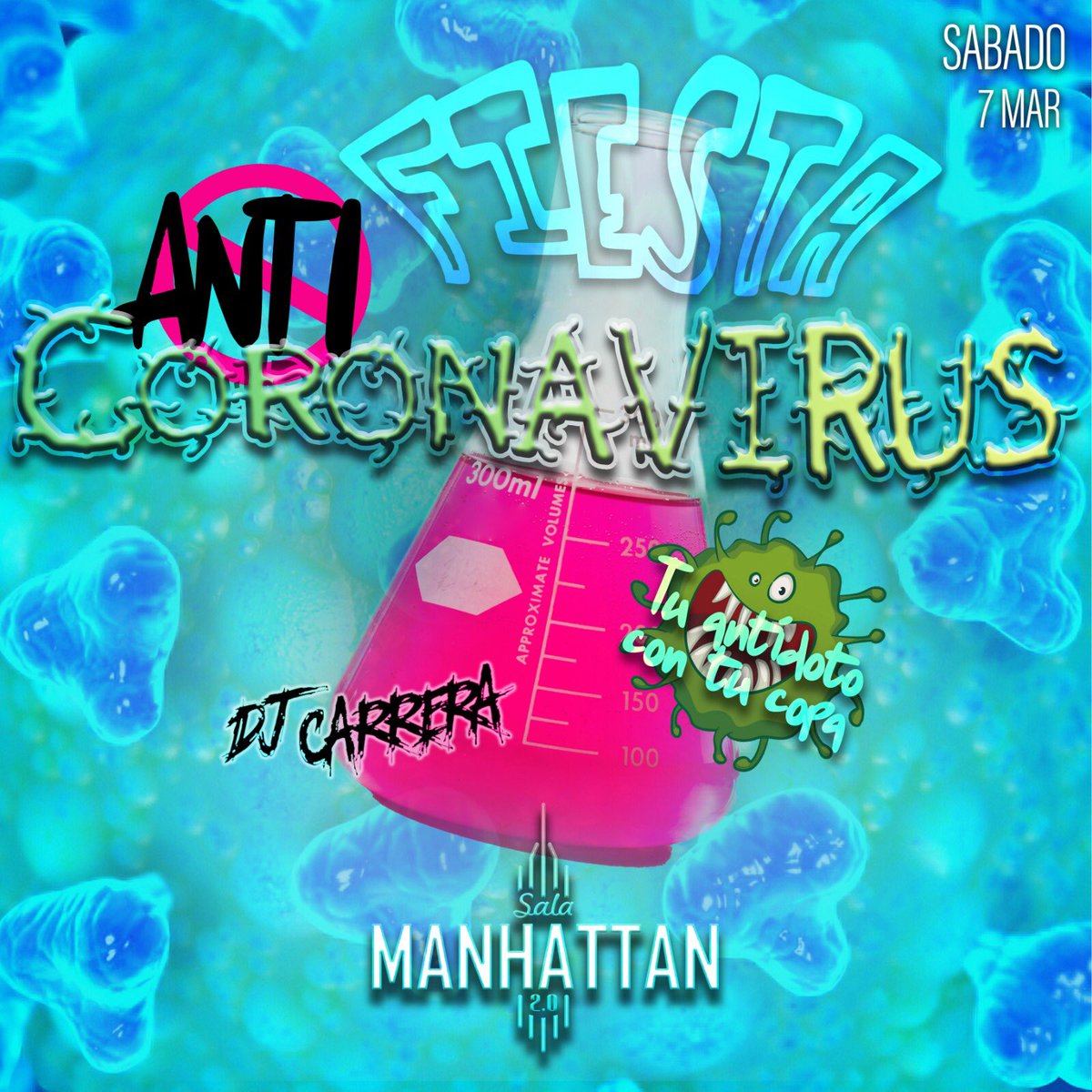 Tal que así le plantamos cara al CORONAVIRUS en SALA MANHATTAN VALVERDE #anti
#coronavirus #virus #antidoto #fiesta #valverde