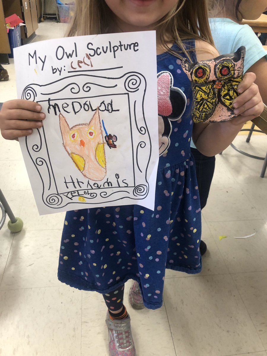 Kindergarten artists first drew their owl sculpture from observation, then made a plan of how they wanted to color their owl! They did such a great job following their plans! Love how hard they worked on these ❤️