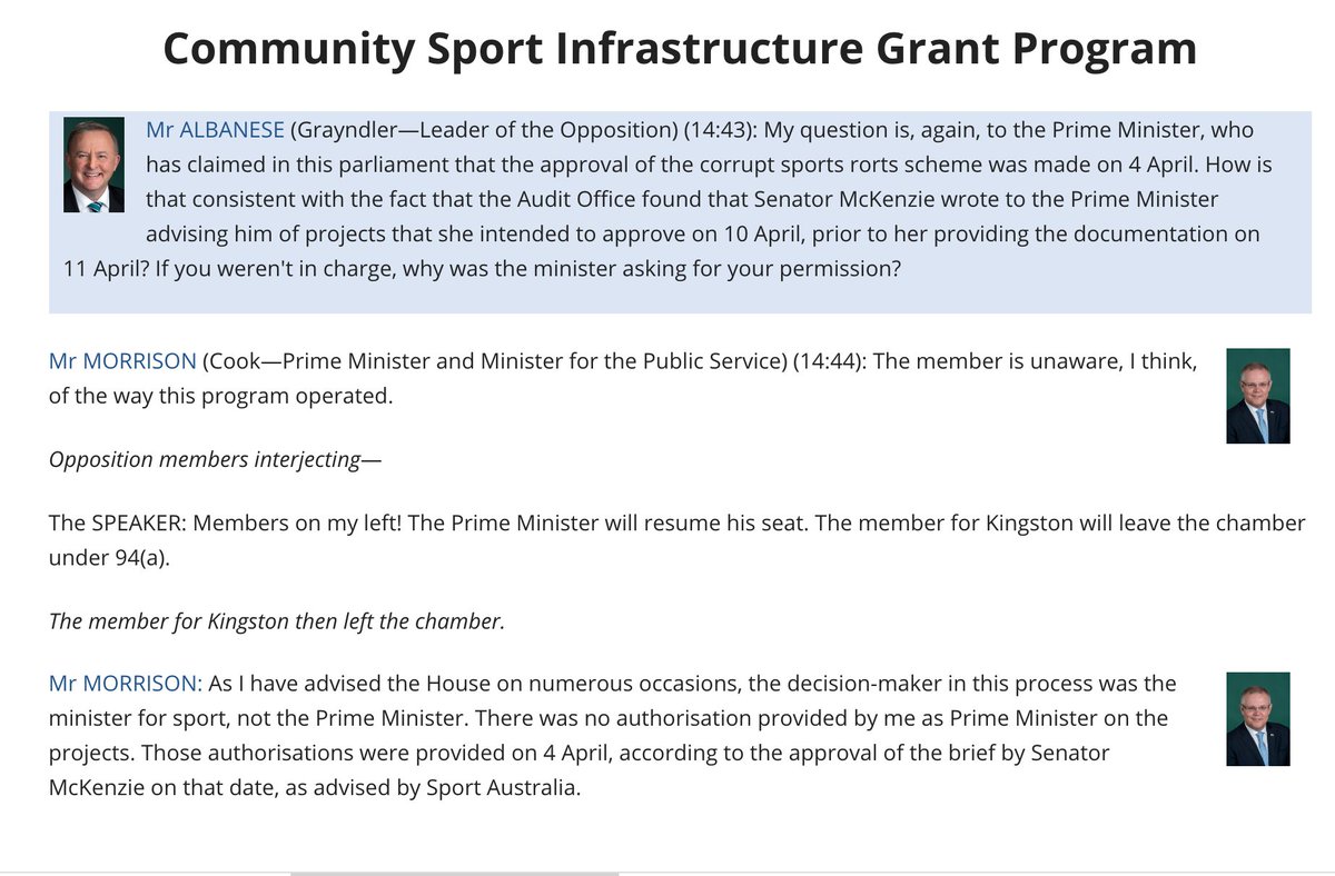 “the decision-maker in this process was the minister for sport” PM Morrision  #qt 27 Feb 20Well it appears not. See comment above by Fmr Minister McKenzie. #sportsrorts  #auspol