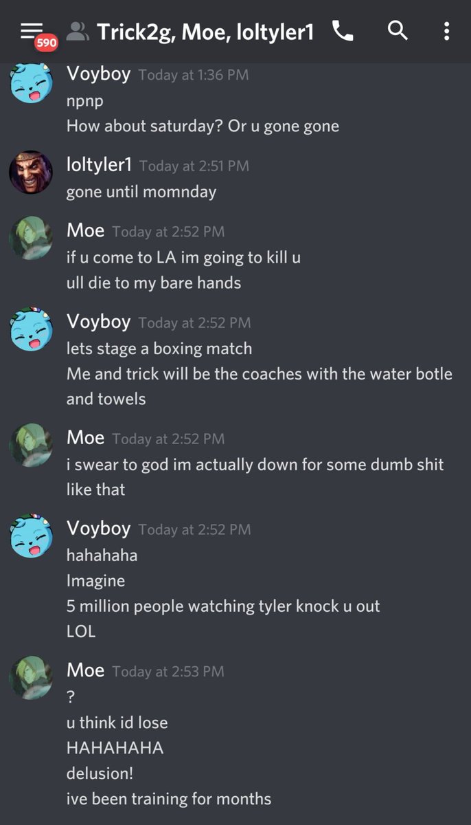 Voyboy's tweet photo. Ok so @Yassuo thinks he'd knock out @loltyler1 in a boxing match. Who you guys got? 👀 https://t.co/lXxWO4PTDp