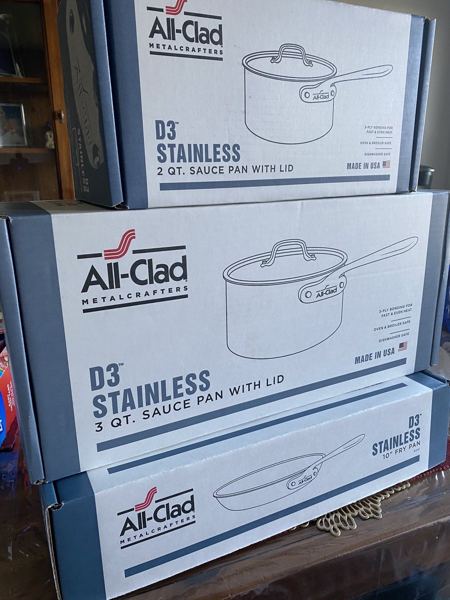 bassthumpa's tweet image. I just bought this @AllClad set from a couple on Craigslist. She’s already received the same items in a 10-piece set for Christmas, so she sold the 5-piece set for a song. Couldn’t resist and now my cookware collection is complete!

#AllClad #CookingNerd #KitchenGear