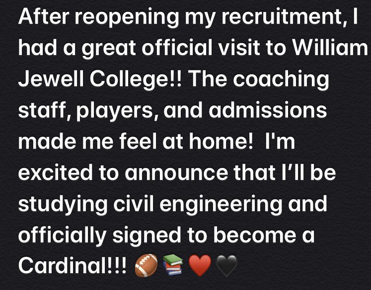 KennyMill33's tweet photo. Official Cardinal!!!🏈📕❤️🖤@CoachHansenWJC @mmcgli1 @JewellFootball #BuildTheEmpire #BuildTheNest https://t.co/6FULQ6imSS