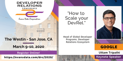 EvansDataCorp's tweet image. Wondering how to scale your #DevRel? @tripathiuttam of @Google is presenting at our #DevRelConference the strategies and tactics you can use to scale your developer content, scale the processes and programs and finally scale &amp;amp; grow your team. evansdata.com/drc/2020/speak…