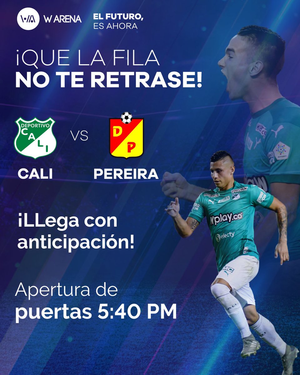 warenaoficial's tweet photo. Que te retrases para todo, menos para el partido.⚽️🥅
APERTURA DE PUERTAS ⏰ 5:40 PM
W Arena, el futuro es ahora.
#Warena #ElFuturoEsAhora #UnBuenHinchaComparte #Pasion #Futbol #Entradas #CaliCo #Estadio #Hincha #DatosW @AmericadeCali @AsoDeporCali @GaneCali @SuperGIROS_ https://t.co/4RD4BbLlrN