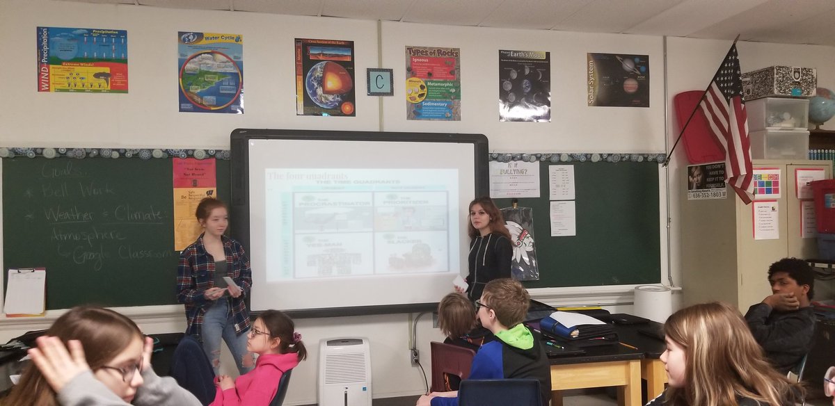 MccoyTechy's tweet photo. My 8th grade leadership kids presenting about Habit #3 (7 Habits) to 6th graders. #proudtaecher #7habits #msteaching https://t.co/cxez0VzIMa
