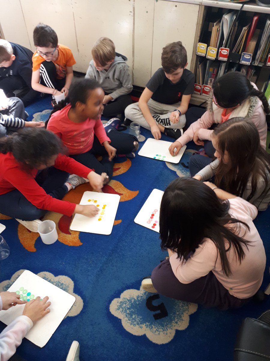 MrsTartesClass2's tweet photo. #handson practice making arrays as a multiplication strategy. We enjoy these collaborative tasks before practising on our own. Have any pennies or cheerios around? Great for multiplication practice at home! #strategyiskey @GlenwoodGriffin @MsAwender https://t.co/gGMAAjeMhF