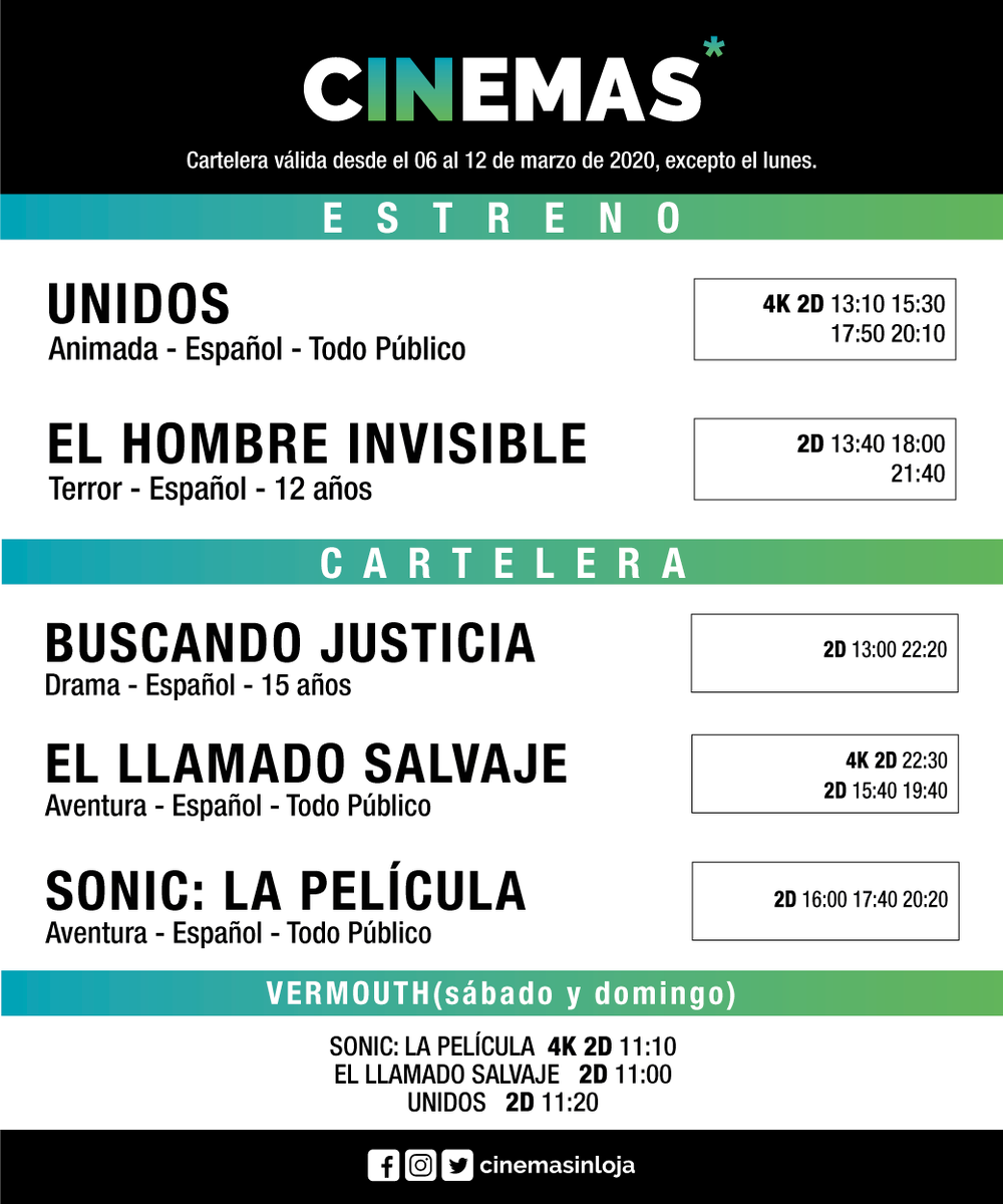 cinemasinloja's tweet photo. ¡Magia, acción y aventura!
#Unidos llegó a #CinemasIn ✨
Te compartimos todos nuestros nuevos horarios 😎 https://t.co/QyG3rXJlxd