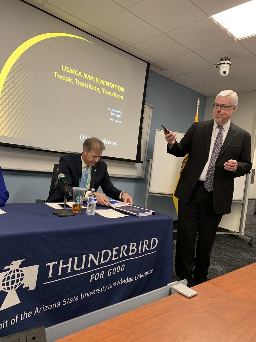At the #Thunderbird #GlobalChamber International Trade agreements in the USA, thank you to the great speakers: <a href="/Xime_Sotres/">Ximena Sotres</a> <a href="/danujczo/">Dan Ujczo</a>, Melisa Proctor <a href="/DougBruhnke/">Doug Bruhnke</a> and @deankhagram, for his insight on the opening remarks!