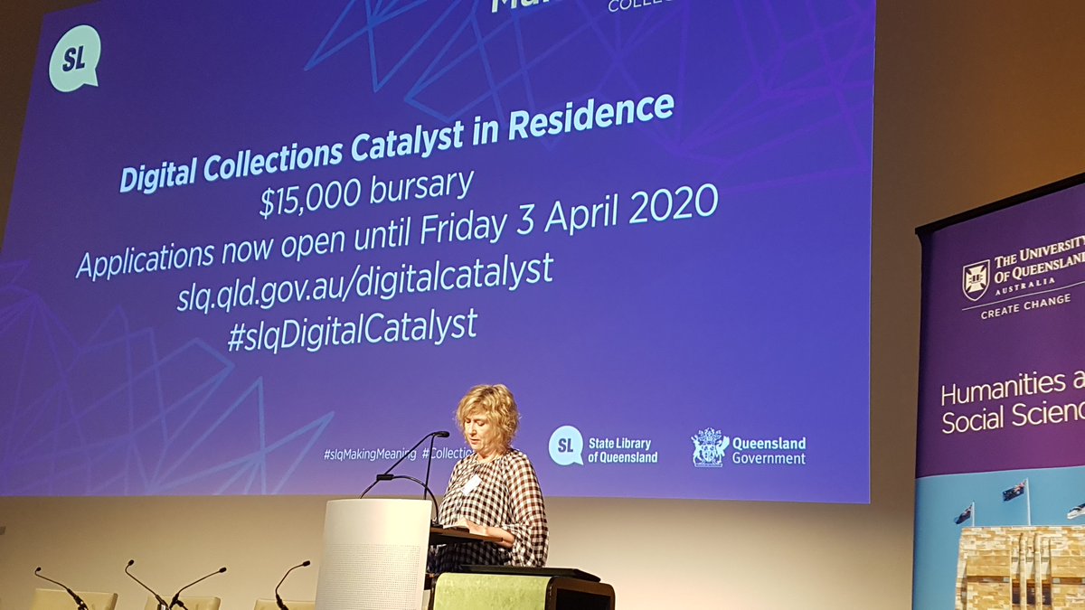 TahneePearse's tweet photo. Vicki McDonald @coffeemiss announcing the very exciting Digital Collections Catalyst in Residence Bursary #slqDigitalCatalyst @slqld
#slqmakingmeaning #collectionasdata https://t.co/lSNN4kcgnQ