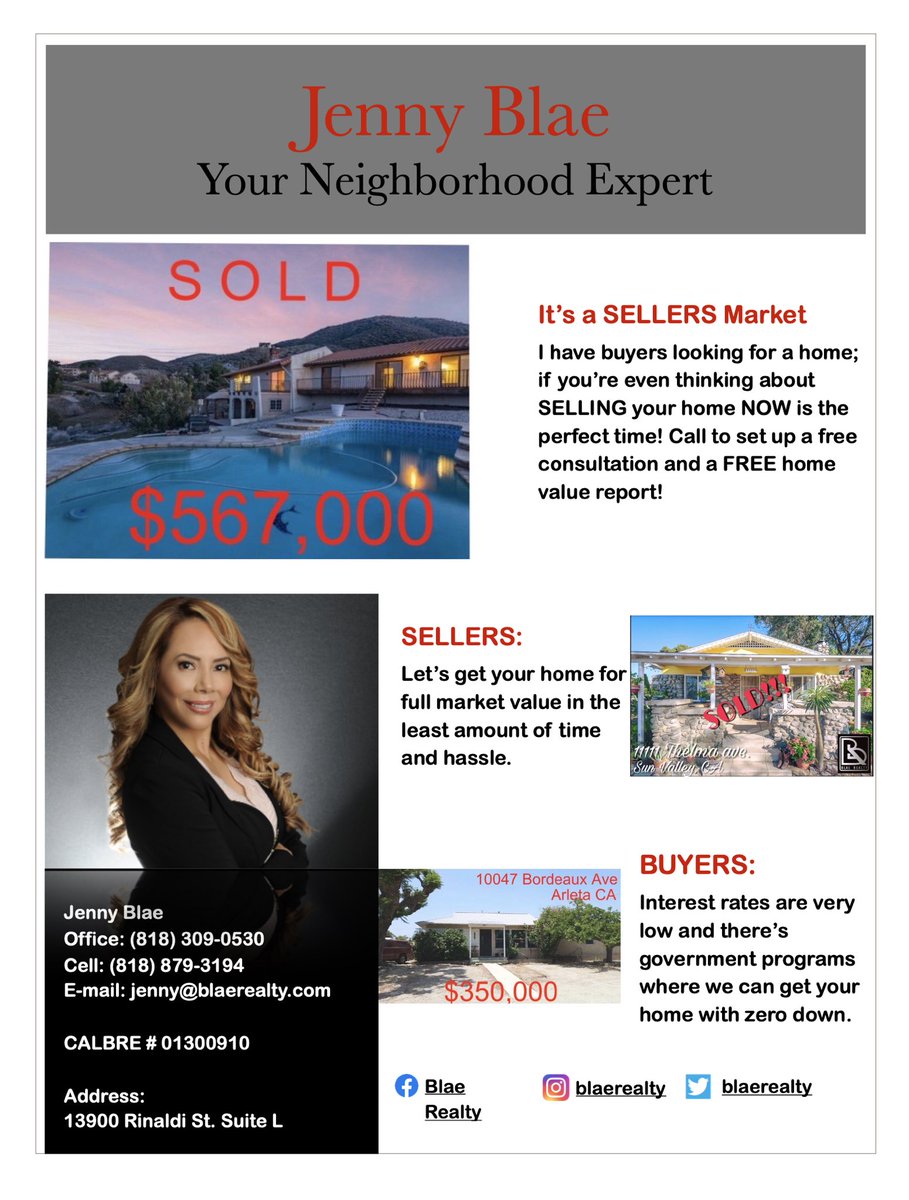 blaerealty's tweet photo. Jenny Blae Your Neighborhood Expert 
#blaerealty #realtor #realtorofchoice #losangeles #realestate #realestateagent https://t.co/1ollYzMlVN