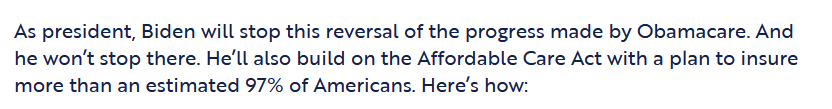 I'm sorry, I misspoke. Biden claims he can cover 97% of Americans. That leaves 10 million people, more than the population of NYC, uninsured.