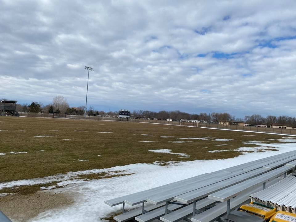 FondySoccer's tweet photo. The first soccer game of the spring at our complex is less than a month away. Snow is melting but will the field be dry enough and ready? What do you think? #NeedTurf https://t.co/7tXhCsKbrE
