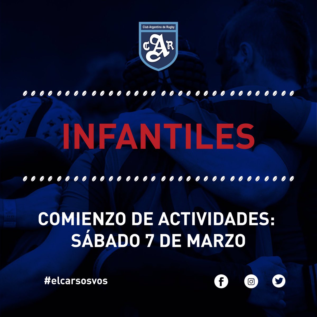 ArgentinoRugby's tweet photo. Vuelve el rugby, vuelven las infantiles!
Este sábado 7 de Marzo, desde las 10hs, arrancan a entrenar todas las divisiones en el club.
📍Eva Duarte Perón 1430, Avellaneda.
Los esperamos!
#elcarsosvos https://t.co/e06VzjM0fS