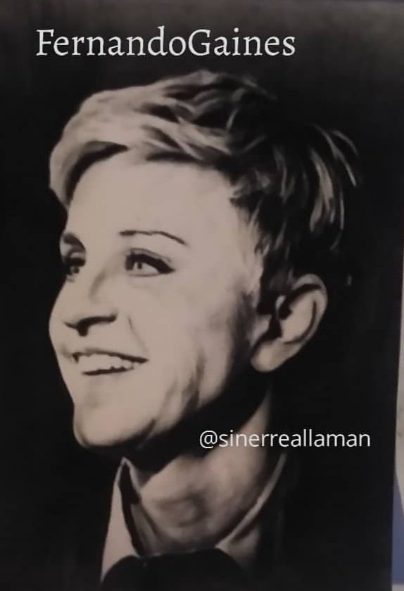 MsTeenaF's tweet photo. My son Fernando @Fernand_gaines is at it again. Charcoal portrait of Ellen. I think @TheEllenShow should bring him on the show to present it to her in person. #SelfTaught #LifeOfTheFab #Artist #WhenArtImitatesLife #PureTalent https://t.co/WWeAKt5KXS
