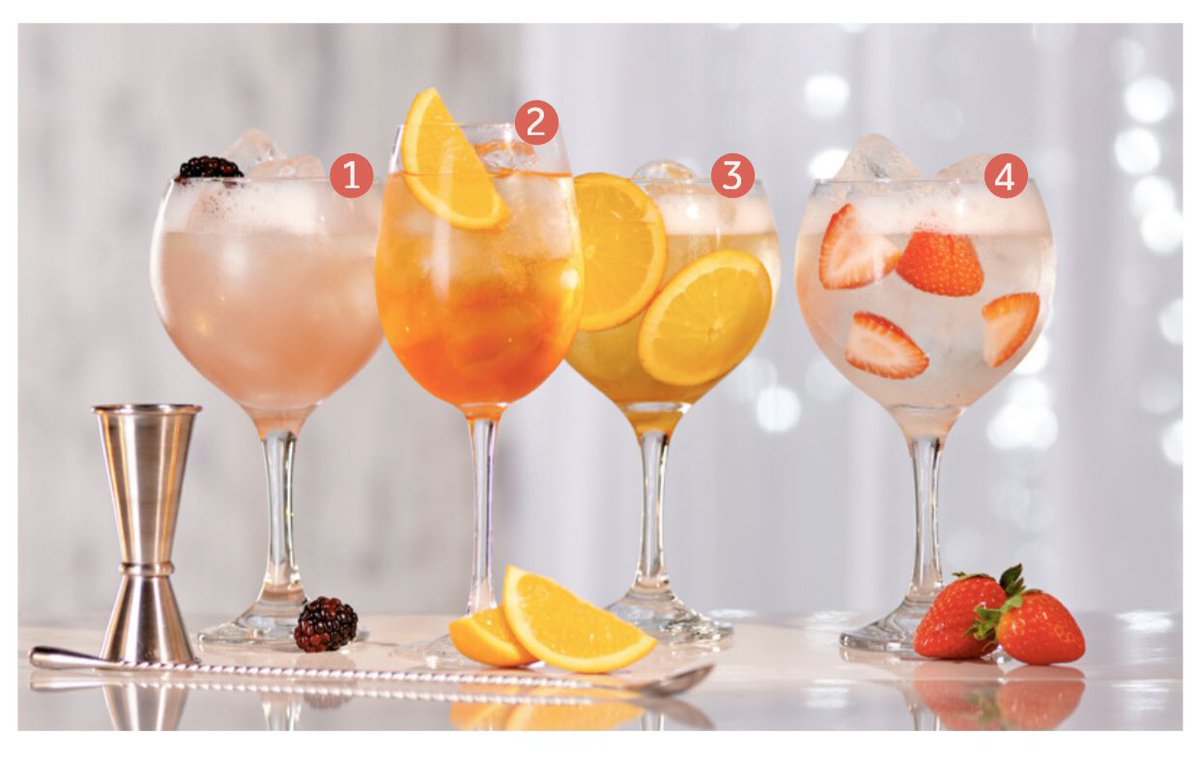 1. RHUBARB &amp; BLACK RASPBERRY SPRITZ 🍇

2. APEROL SPRITZ 🍊

3. DISARONNO SPRITZ 🍾

4. GORDON’S PINK SPRITZ 🍓