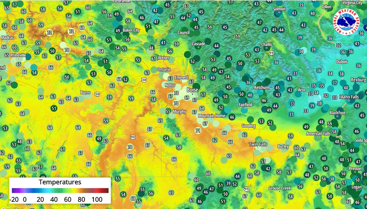 Temperature records were broken at Boise (71°F) & Caldwell (73°) in