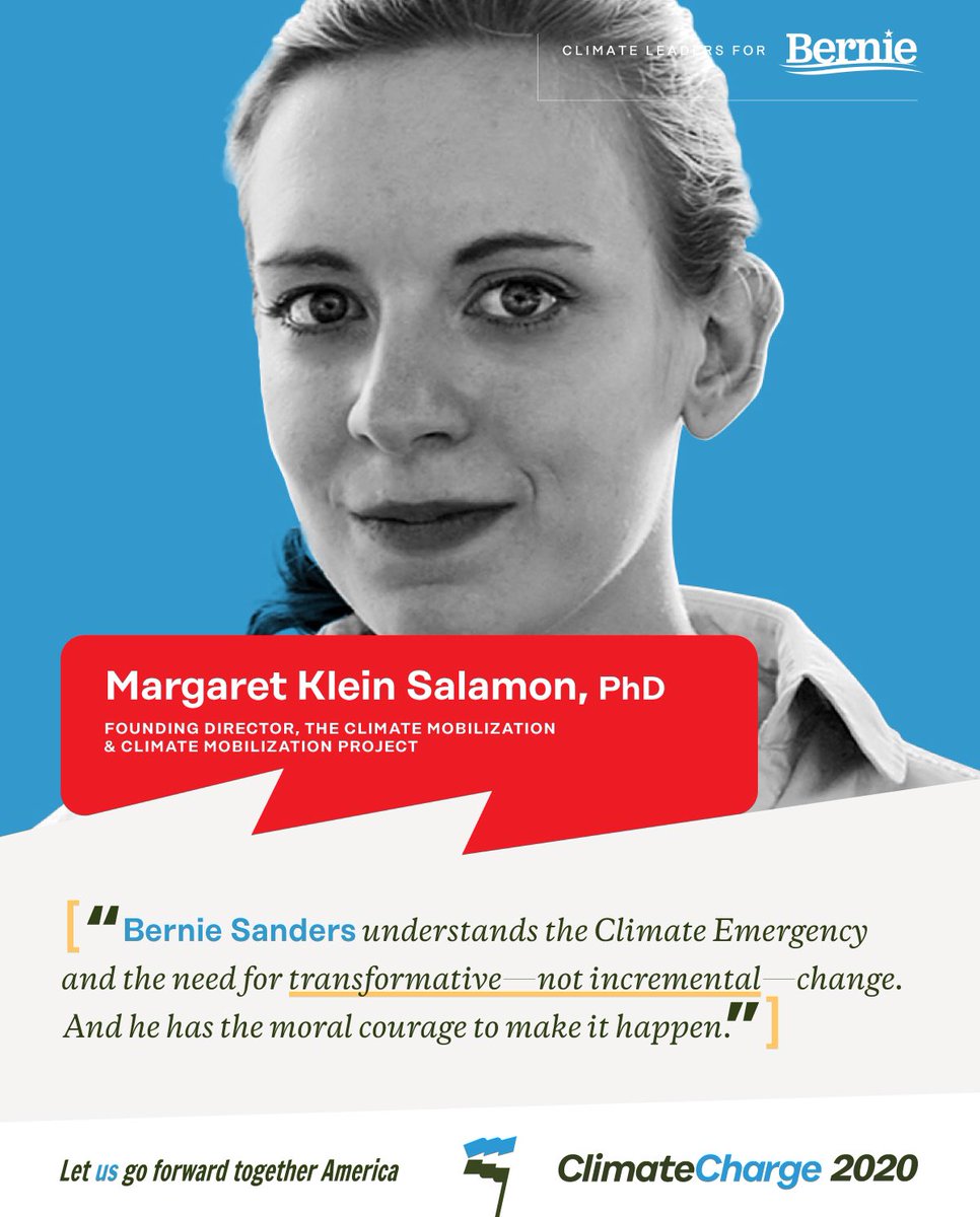 CCharge2020's tweet photo. Climate Leaders for Bernie: Margaret Klein Salamon PhD, Founding Director, The Climate Mobilization & Climate Mobilization Project #WeWinWithBernie #ClimateCourageWithBernie #BernTheVoteForClimate https://t.co/7ogise3pF8