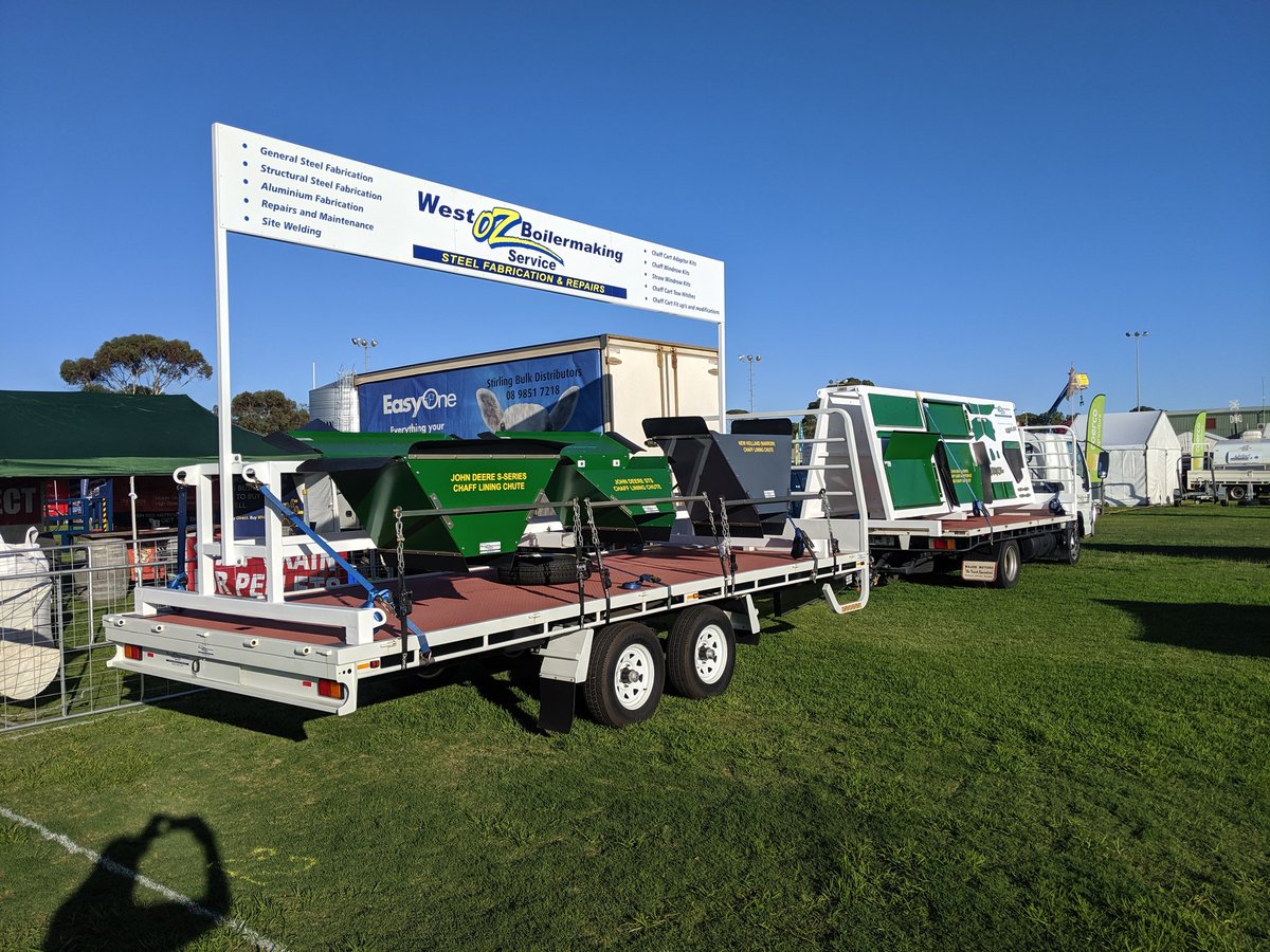tristan_westoz's tweet photo. Come say g'day at the #wagin #woolorama site 22 on the footy oval.
#chafflining #chaffcarts #westozboilermaking Here with Tecfarm and the new #weedhog https://t.co/xJBYcob5VQ