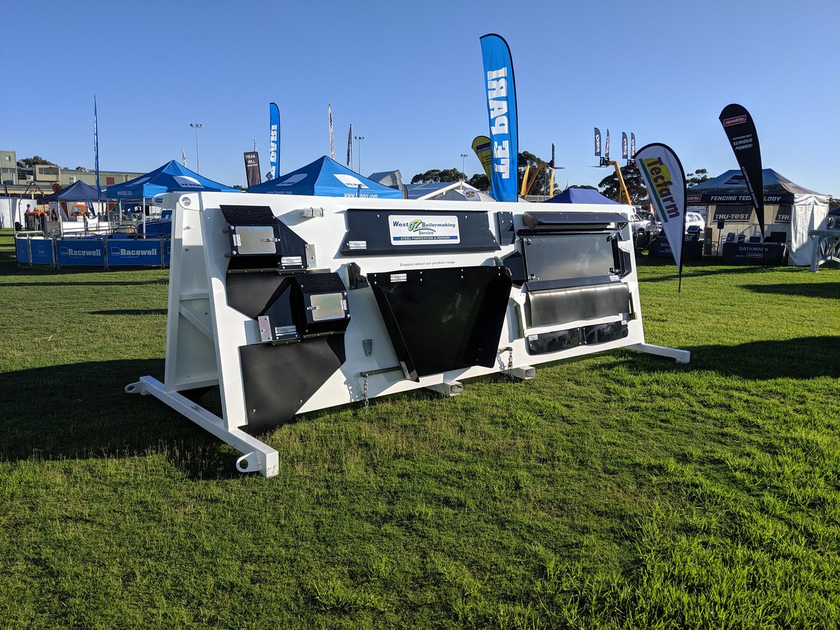tristan_westoz's tweet photo. Come say g'day at the #wagin #woolorama site 22 on the footy oval.
#chafflining #chaffcarts #westozboilermaking Here with Tecfarm and the new #weedhog https://t.co/xJBYcob5VQ