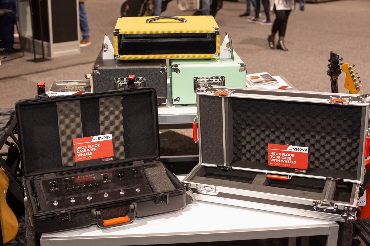 gatorcases's tweet photo. #TBT! Great shot from the #NAMMShow. Our GTOURHELIXFLOOR, GHELIXFLOOR, and #RetroRacks! #SquadGoals. Tag a friend that needs these! #Helix #Line6 #Line6Helix https://t.co/o4262pmyy5