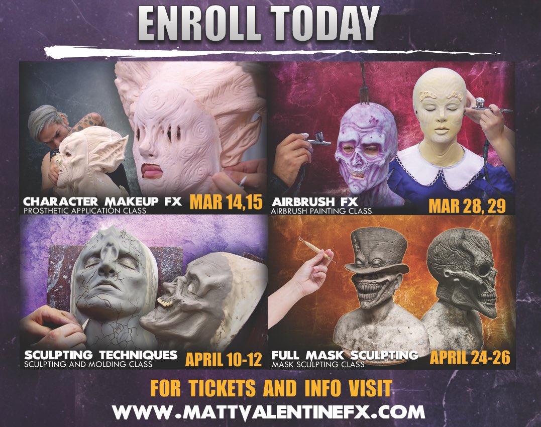 † New classes now enrolling. Seating is limited! All materials supplied. For tickets and info visit mattvalentinefx.com to secure your seat! † #faceoff #syfyfaceoff #syfy #makeupfx