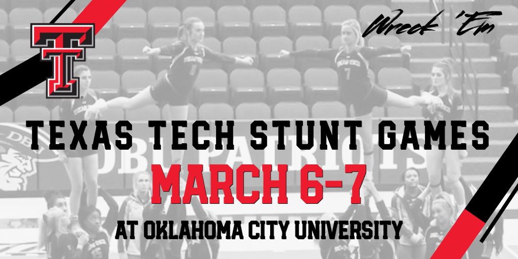 ttuSTUNT's tweet photo. #STUNT Games this weekend at Oklahoma City University:
Friday, March 6:
6:15 pm vs @MaryvilleStunt
Saturday, March 7:
9:00 am vs Maryville
11:00 am vs @OBU_Cheer
#wreckem #cws3t
@STUNTtheSport https://t.co/YeaN7OxCR8