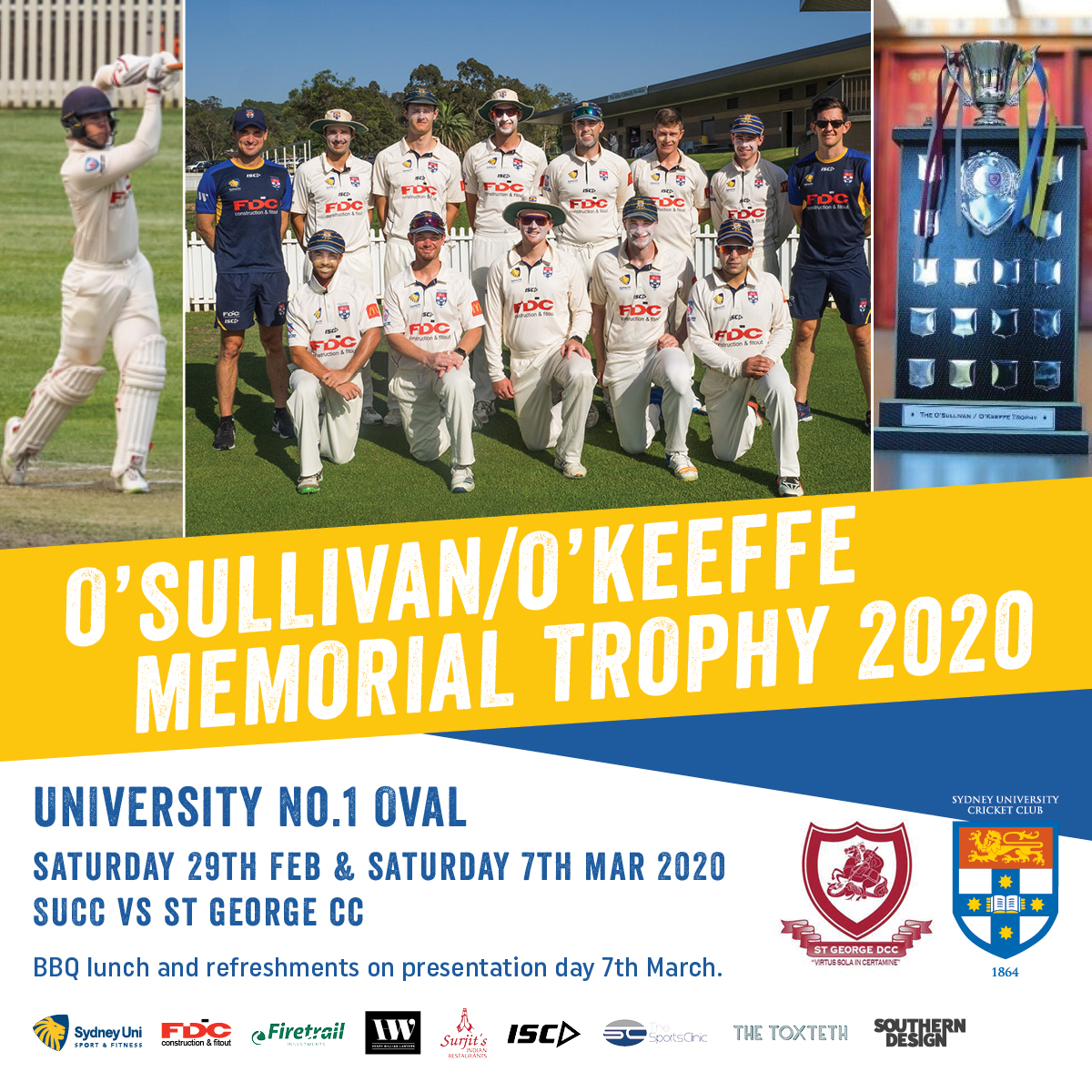 St George DCC (@stgeorgedcc) on Twitter photo Let's hope the weather looks after us so that we can get a result for this prestigious trophy. Please note BBQ and refreshments courtesy of our friends at <a href="/SUCC1864/">Sydney Uni Cricket</a> for supporters of both clubs.
#MarchingIn Let's hope the weather looks after us so that we can get a result for this prestigious trophy. Please note BBQ and refreshments courtesy of our friends at <a href="/SUCC1864/">Sydney Uni Cricket</a> for supporters of both clubs.
#MarchingIn