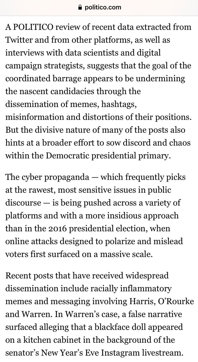  Receipts on how the Russian bot farm cyber bullying that Bernie the Alienator & his merry band of nihilistic Bros/Broettes STILL pretend doesn’t exist took down not only Liz, but Beto and Kamala too. Refer back to the above Russia fave/not fave list if you’re still confused.  https://twitter.com/docrocktex26/status/1098368084577054725