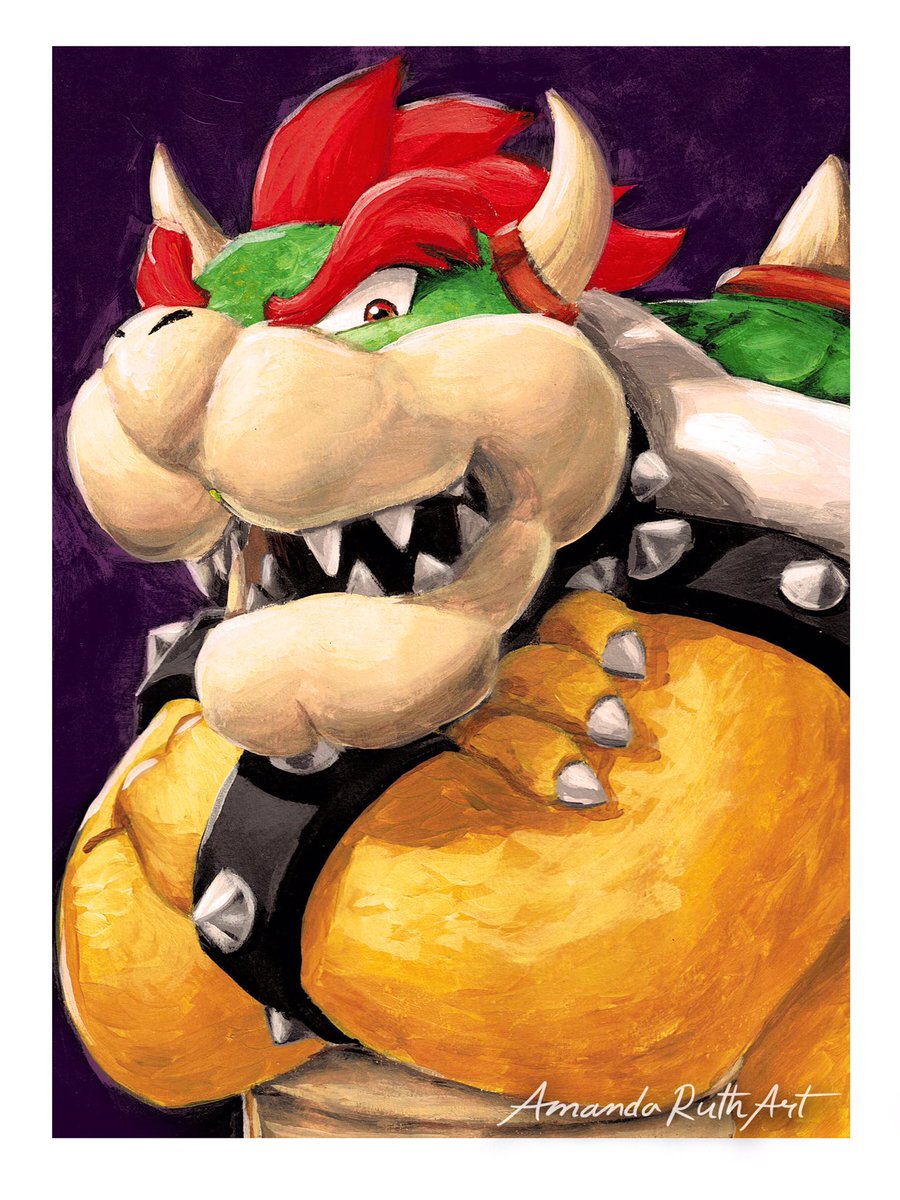 AmandaRuthArt's tweet photo. Did a quick #bowser painting a while ago as a thank you for someone ❤️ I actually really love how he turned out 😂 This one is acrylic paint on mixed media paper. https://t.co/70RgxzmrVW