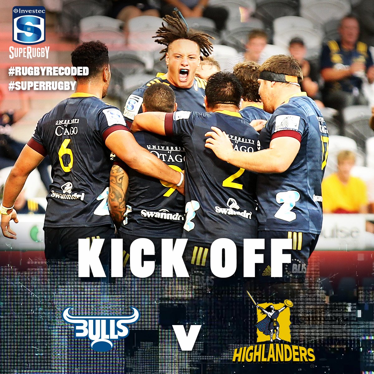 SuperRugbyNZ's tweet photo. 😴 Rise and shine @Highlanders fans, it's KICK OFF time! 

Catch the action live on @skysportnz right now!

#BULvHIG https://t.co/GHkTfXVpx6
