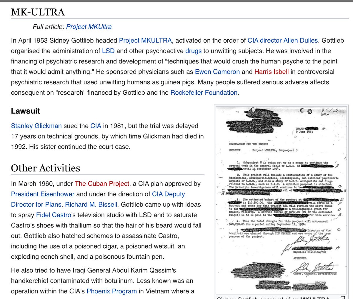 Meet Sidney Gottlieb aka Joseph Scheider Born 1951 Bronx, NY 1953 Gottlieb headed  #ProjectMKUltra & He became known as “Black Sorcerer” & “Dirty Trickster” = Whitey Bulger given LSD every day for a year  @POTUS @TheJusticeDep https://www.wnd.com/1998/11/3426/&nbsp; https://www.wikispooks.com/wiki/Sidney_Gottlieb  https://twitter.com/dmills3710/status/1171578470792671234