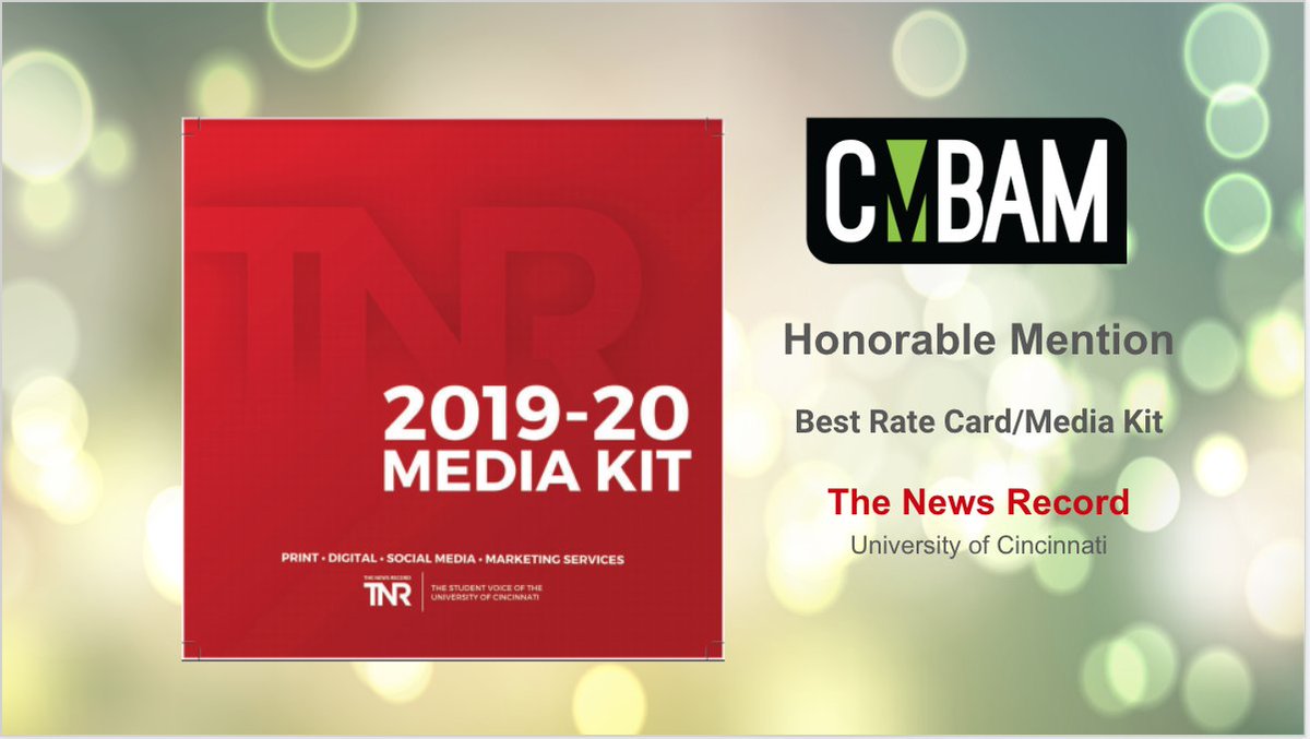 BobJonason's tweet photo. Belated congrats to the @NewsRecord_UC business team for winning three awards at the #CMBAM convention last week! Hats off to Jared Thornton for his design work and to @U_Communicate for its stories in the UC bicentennial edition. #TNRteamwork @JournalismUC @uofcincy @UC_ArtSci https://t.co/yKSFDzo4xY