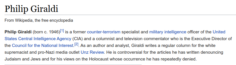 Sounds like Giraldi has been "consulting" for the CIA for the last 28 years by shit-dipping any sort of serious investigation into covert operations.  https://twitter.com/PressTV/status/1235725544542605314