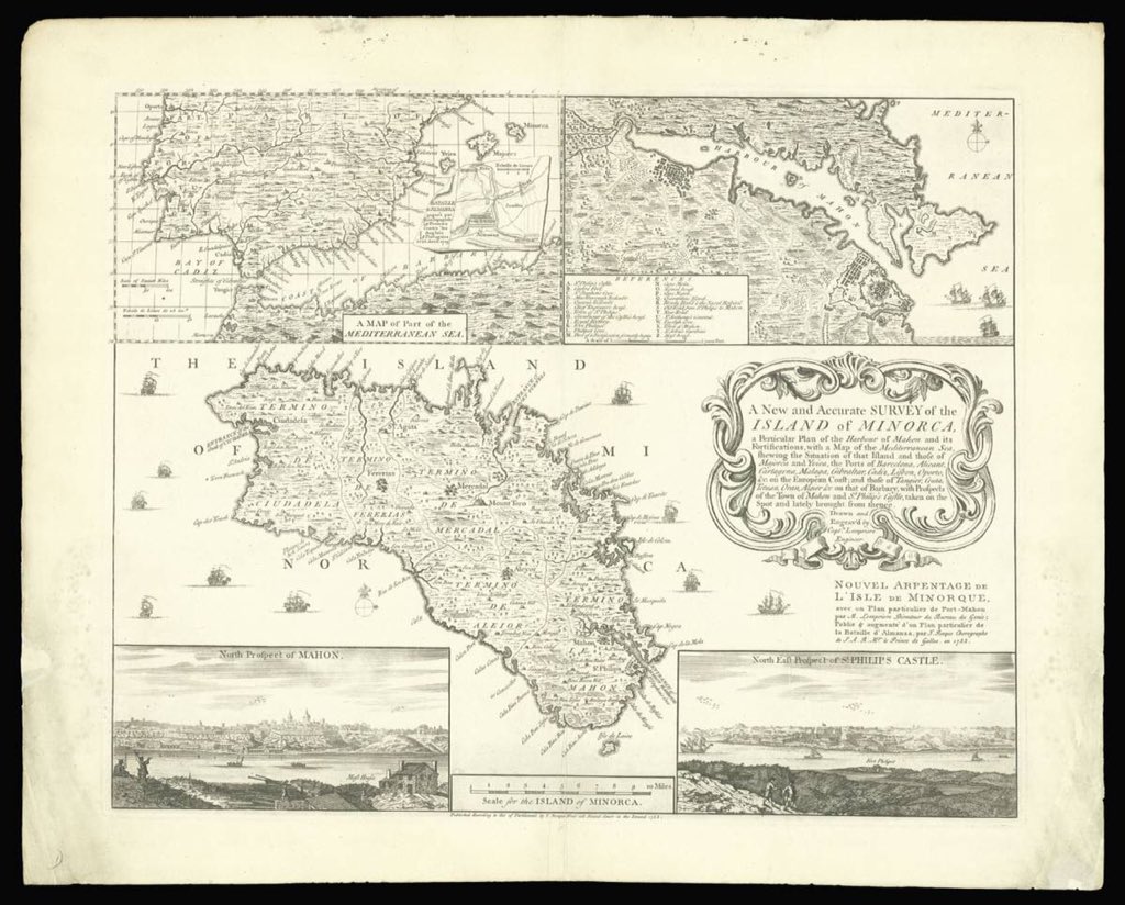 SlowLifeMenorca's tweet photo. Rara primera edició del #mapa de #Menorca de John #Rocque, amb una gran inserció de #Maó i dues vistes detallades. El mapa es basa en sondejos realitzats recentment pel capità Clement #Lempriere (1683-1746) durant la seva expedició.

#Foto de l'original: https://t.co/70RkJmZJXk