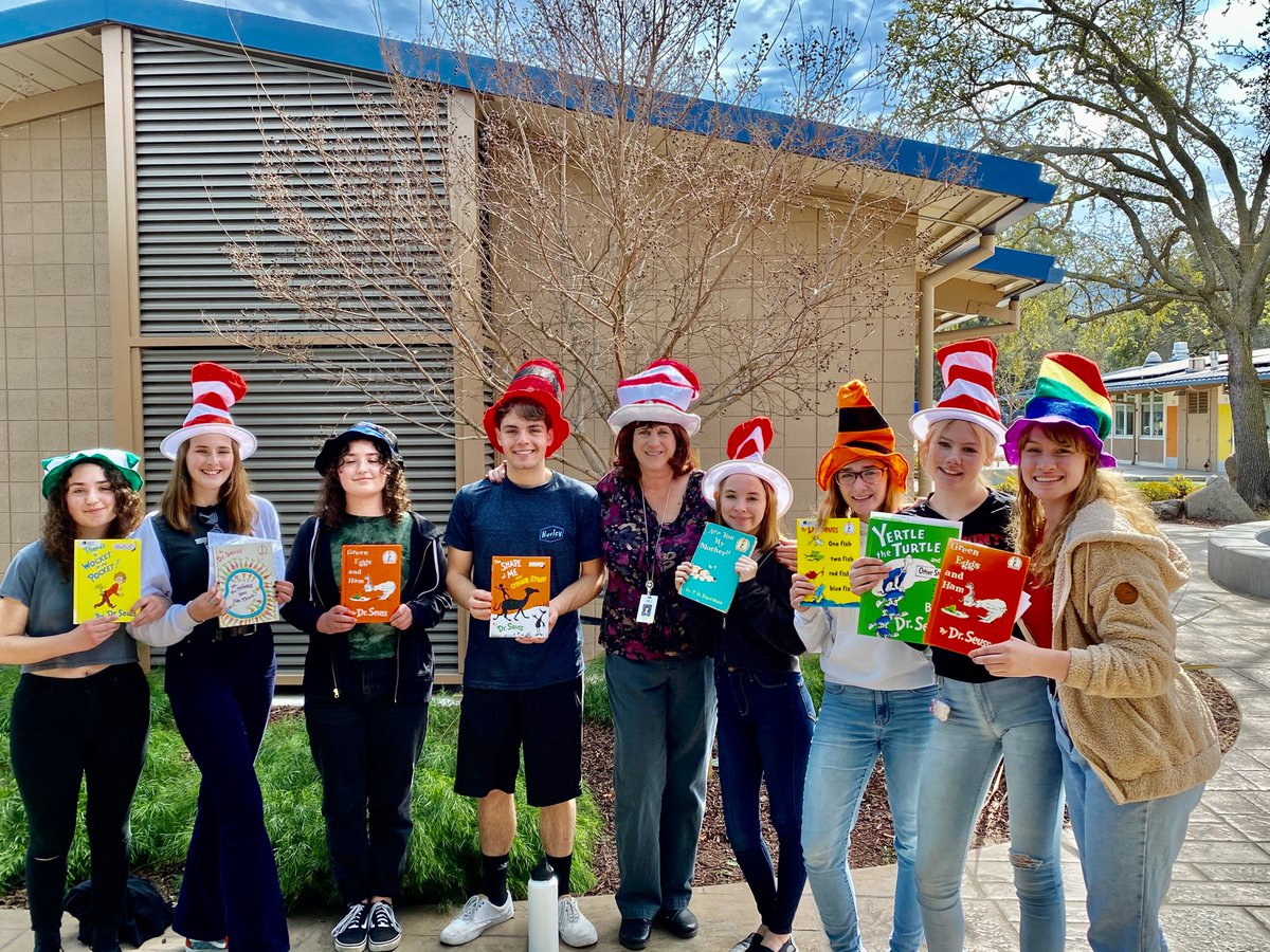 Westmont High School students helping celebrate Dr. Seuss’ birthday by reading to our Marshall Lane students.