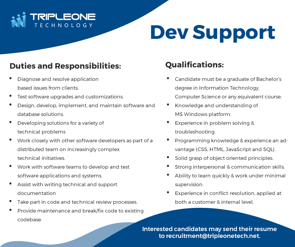 TripleOneTech's tweet photo. Be part of our progressive #team!

Send your resume to recruitment@tripleonetech.net.

#Jobs #Hiring 

Available Positions

● Accountant (Malaysian/Taiwanese)
https://t.co/2TiAYzLIdg

● Business Analyst
https://t.co/2dkkpqOW2x

● Dev Support
https://t.co/5TFelh9EqU https://t.co/4XB0LoUdCY