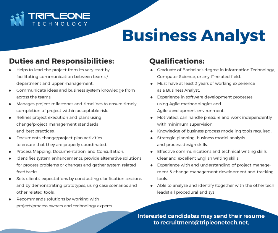 TripleOneTech's tweet photo. Be part of our progressive #team!

Send your resume to recruitment@tripleonetech.net.

#Jobs #Hiring 

Available Positions

● Accountant (Malaysian/Taiwanese)
https://t.co/2TiAYzLIdg

● Business Analyst
https://t.co/2dkkpqOW2x

● Dev Support
https://t.co/5TFelh9EqU https://t.co/4XB0LoUdCY