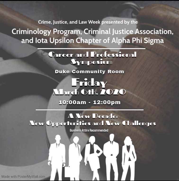 jcsu_cja's tweet photo. Please join us tomorrow, as we conclude Crime, Justice, and Law Week with a Career and Professional Symposium in Duke Community Room from 10-12. 💼 https://t.co/jmXSjumrPl