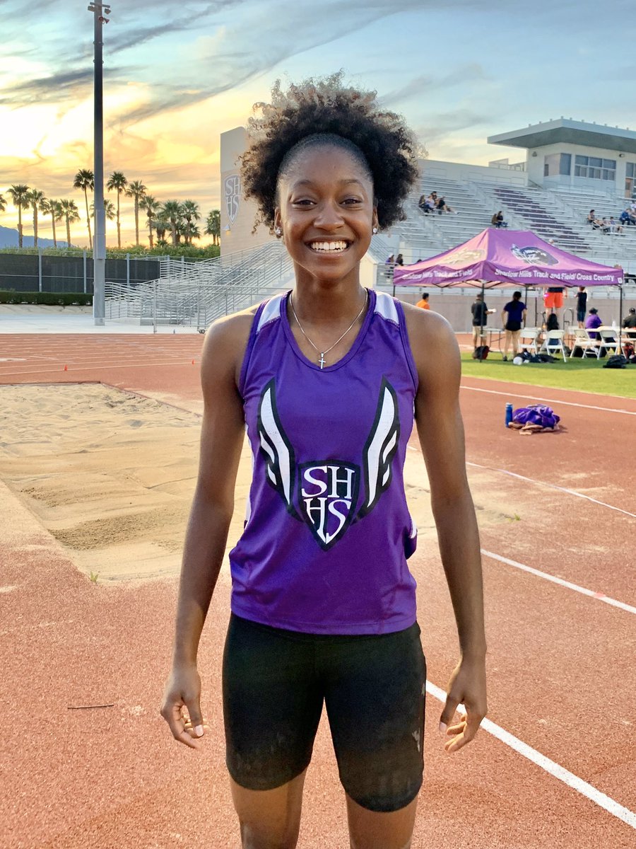 CoachDeTamble's tweet photo. RECORD BREAKER ALERT!

Carissma Williams @nevalackin0rizz broke the #shhsTRACK girls TRIPLE JUMP record with a jump of 34’1 1/2” breaking the former record of 33’9” (Maritza Valencia) @AthleticsSHHS https://t.co/1kijqQUaDX