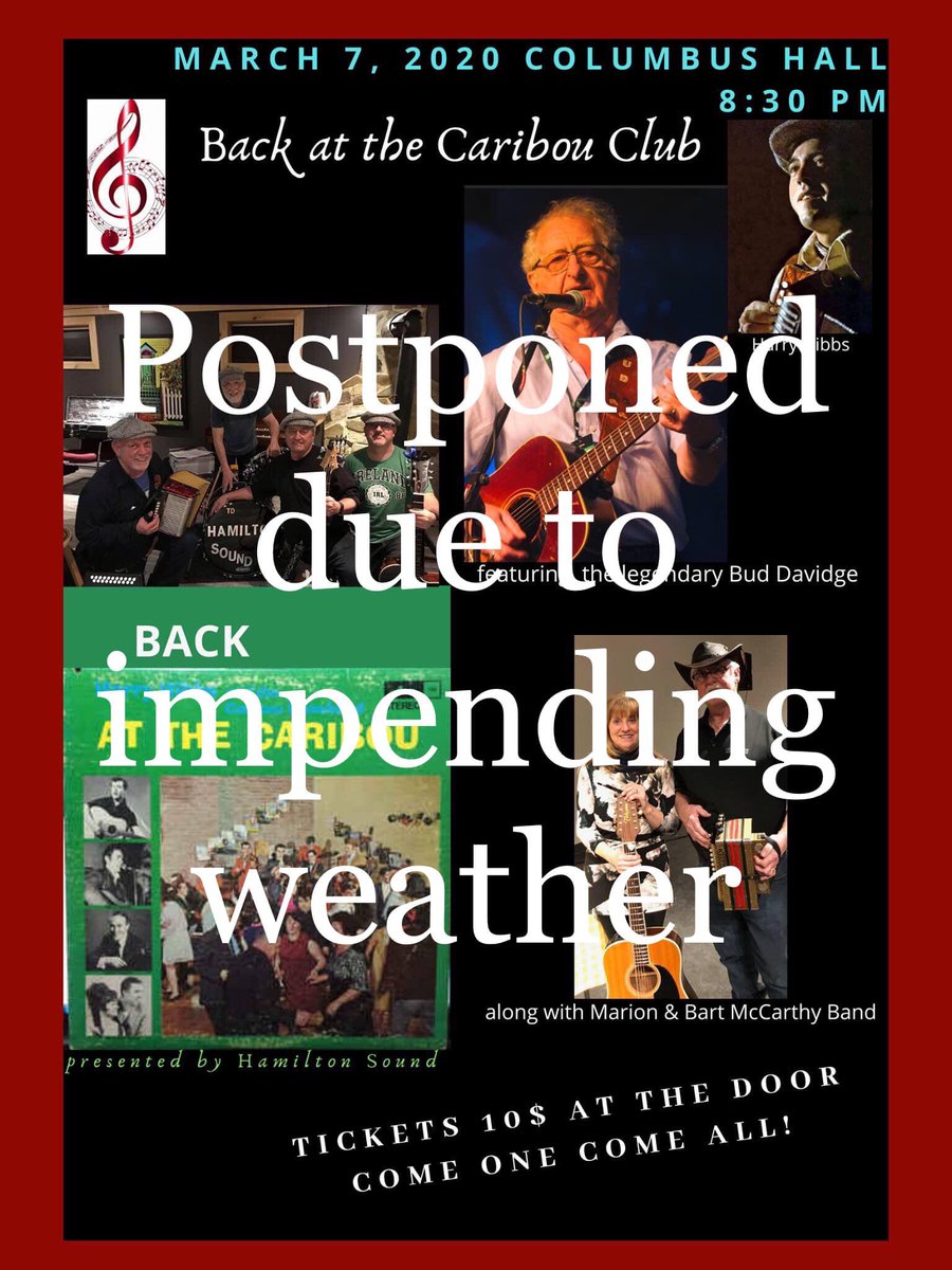 HamiltonSoundNL's tweet photo. Folks we are bumping up the date to our “Back at the Caribou” night due to the forecasted storm. Lots of people want to be part of the show but are nervous of the weather!
Same Show at a new date! Keep watching us on Social Media!
🎶🎼🎶🎼🎶🎼🎶🎼🎶🎼 STAY SAFE EVERYONE! https://t.co/PBPnlv5qGM