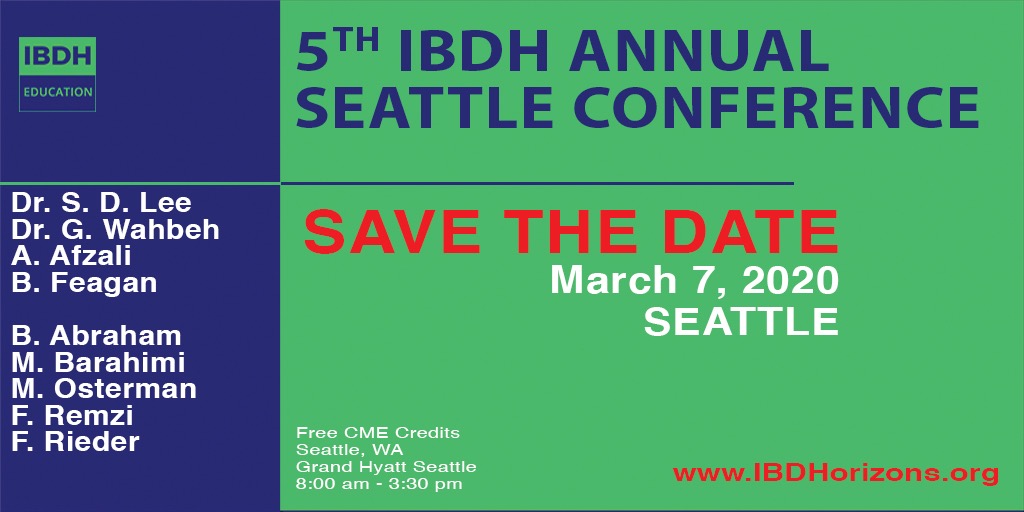 IBD_Afzali's tweet photo. @IBDHorizons Seattle Symposium is this Saturday. We thank all our speakers & attendees. Had to make some adjustments (due to #COVIDγΌ19 ) but looking forward to #IBDHorizons20 #Seattle
@IBD_Houston @IBD_FloMD @PedsIBD_Wahbeh #ScottDLee #BrianFeagan #MarkOsterman @EricSaintclair https://t.co/ulJDZ0L8we