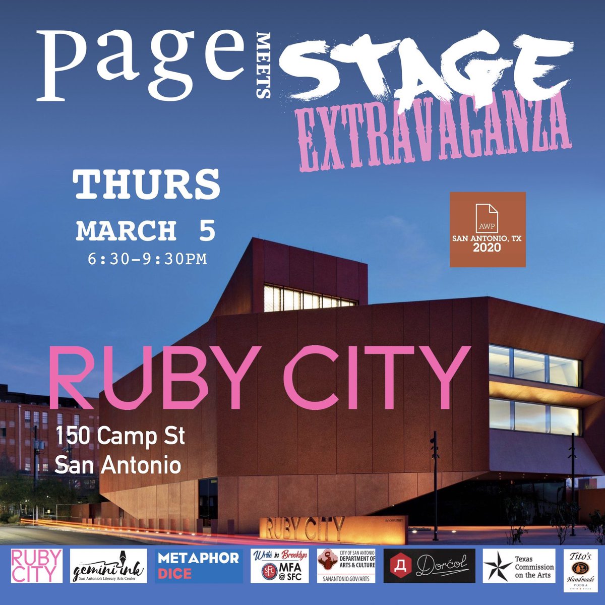 willwrite4chai's tweet photo. Blown away by @TaylorMali and the other #SanAntonio poets reading at the @pagemeetsstage Extravaganza - excited for Round 2! #awp20 #OffsiteEvent https://t.co/WDc7HA9I1r