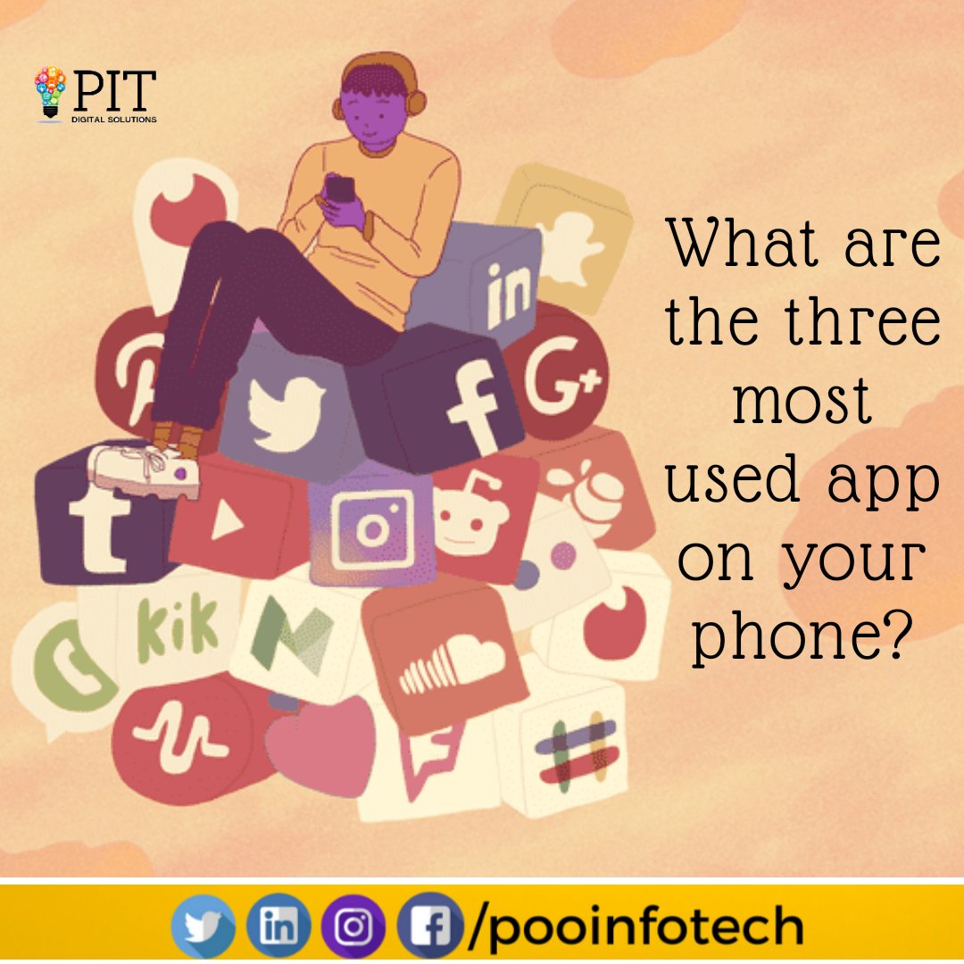 What are the three most used app on your phone📱? 

Answer in the below comment section👇

#instagram#linkedin #facebook #twitter #youtube #whatsapp #snapchat #marketingquiz #digitalmarketing  #socialmediamarketing #marketing #mediamarketing #business #Pooinfotech #PIT
