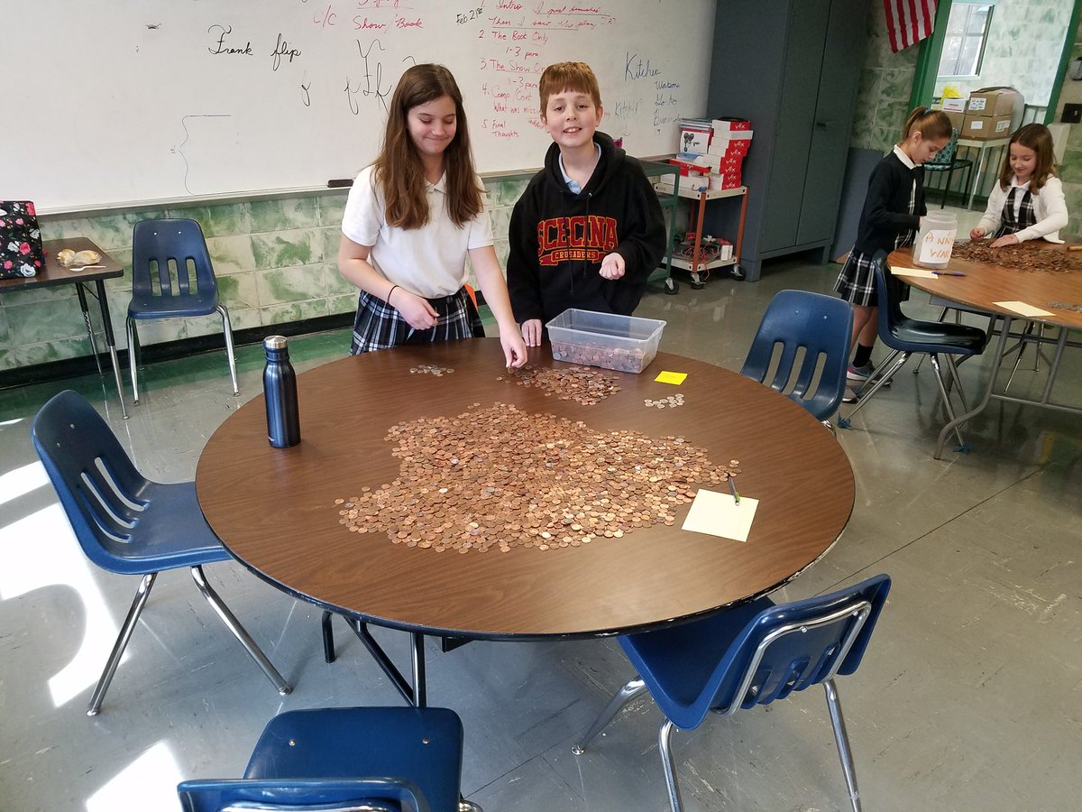 OLLIndy's tweet photo. Counting all of the change we donated to Catholic Charities of Indianapolis through our Penny War! https://t.co/G8yT5slXT4