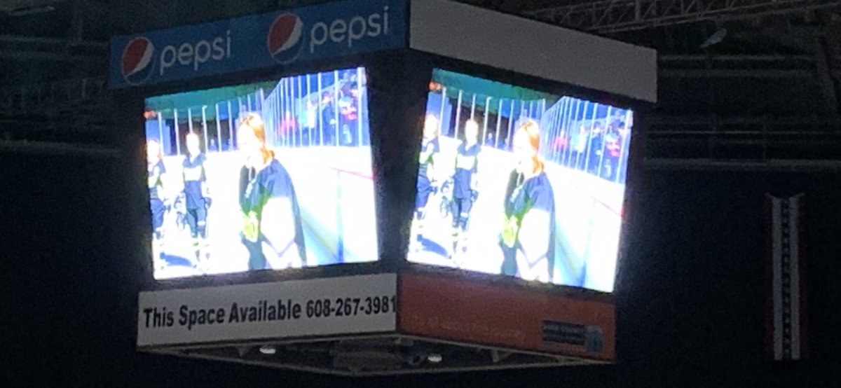 croninjm's tweet photo. Not a bad season. Only 4 teams in the State get their mugs on the Jumbotron at the Coli for intros. Tough loss in the semifinal at State. Girls thank everyone for the support. @BeloitAthletics https://t.co/WLJ3JnYbKR
