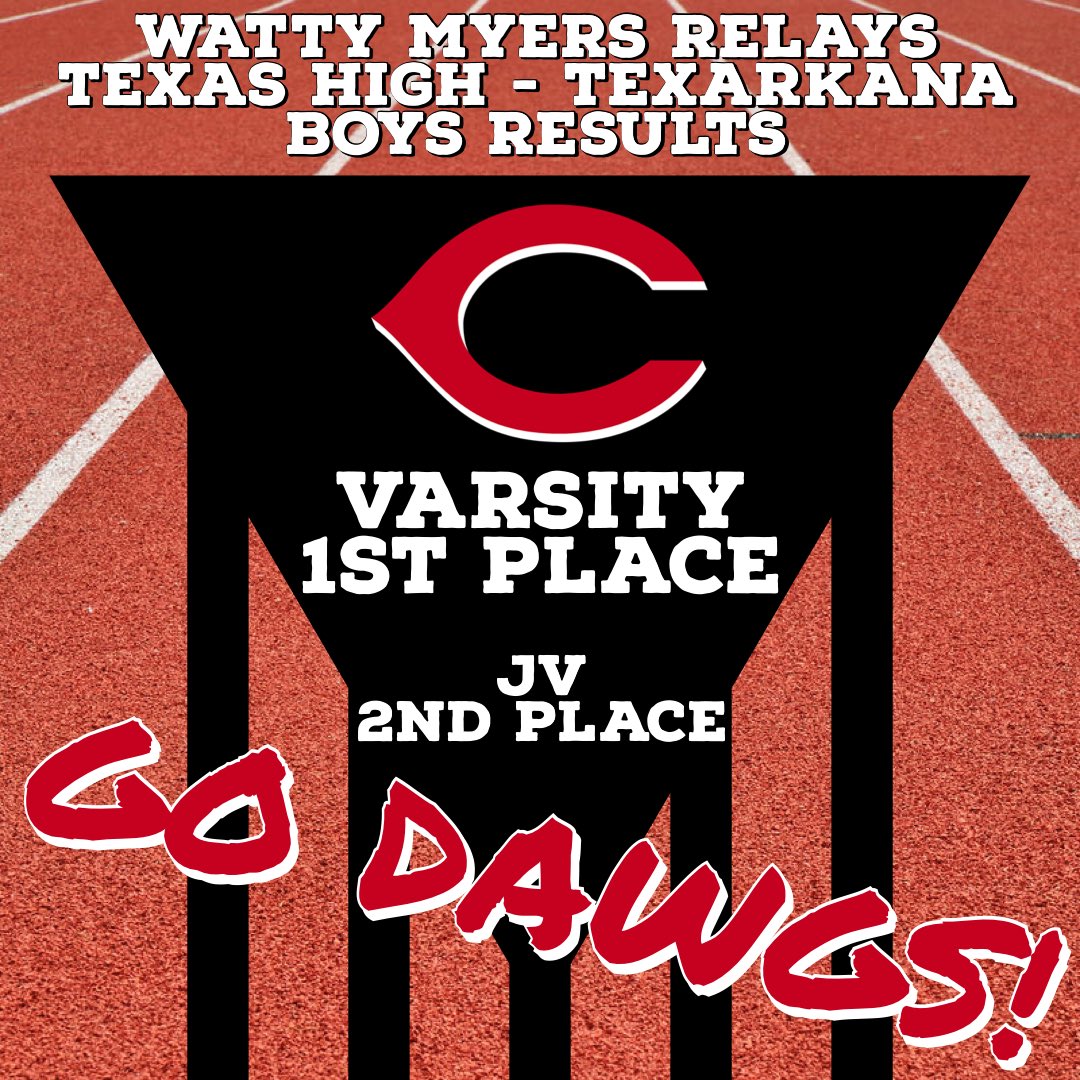 carthagedawgs's tweet photo. Our boys track team traveled to Texarkana for the Watty Myers Relays at Texas High. Varsity took home the team title w/ several 1st place finishes &amp; JV boys 2nd in team standings just 3 points shy of first place. #WeAreCarthage #runlikeadawg🐾 #runlikeachampion🏆 #SpeedKills #PTK https://t.co/FAEqhFResM